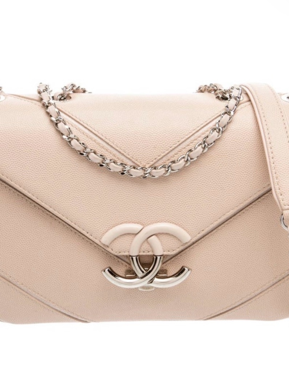 Chanel Macro Chevron Flap Bag in Soft Blush color and  Leather Chain